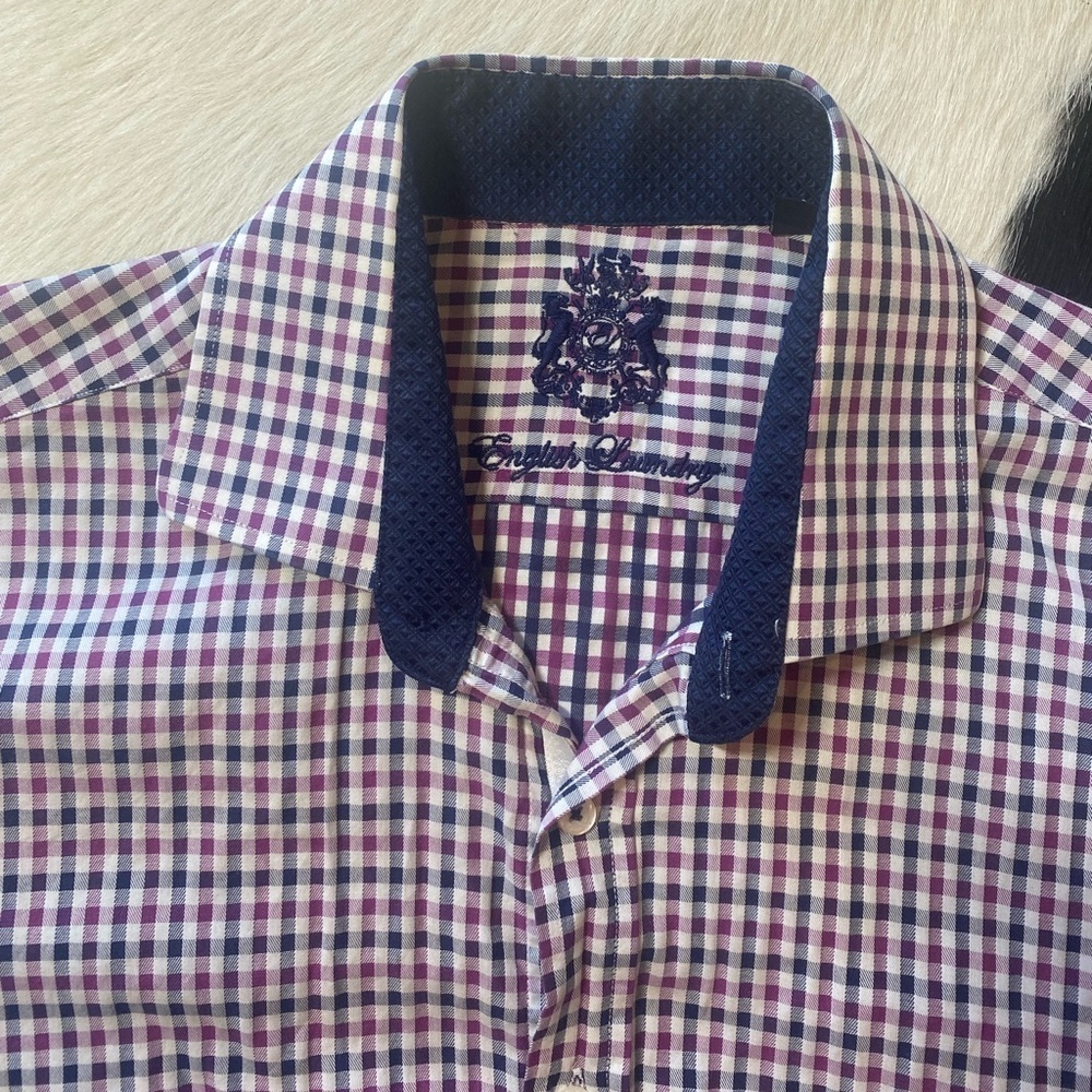 men's long-sleeve, button-down dress shirt with a gingham pattern - Picture 7 of 13